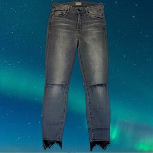 MOTHER Denim ‘High Waisted Looker Dagger Ankle Fray’ Jeans in “A Lacey Saloon”